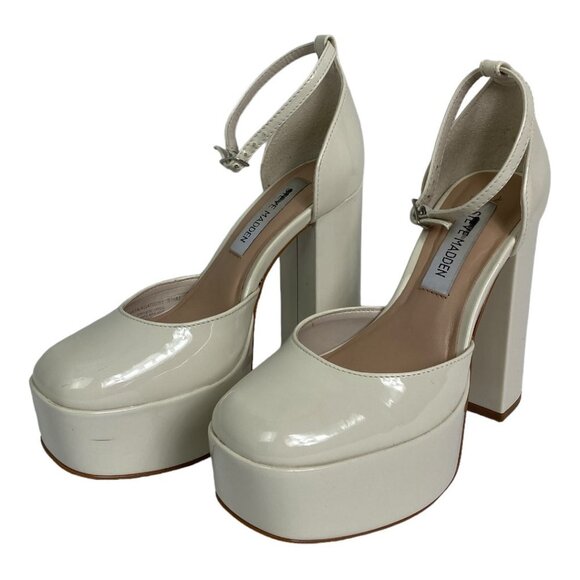 NWT Steve Madden Agata Platform Heels Bone Beige Patent Faux Leather Size 5.5 - Picture 5 of 16